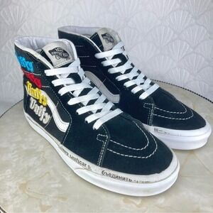 Vans Sk8-Hi Unify Embroidered Shoes Women 7 Black High Top Suede Casual Sneakers